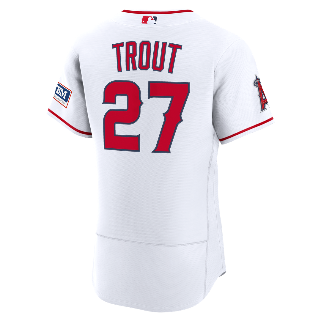 Men's Los Angeles Angels Mike Trout White Home Sponsor Patch MLB Baseball Jersey - view 3