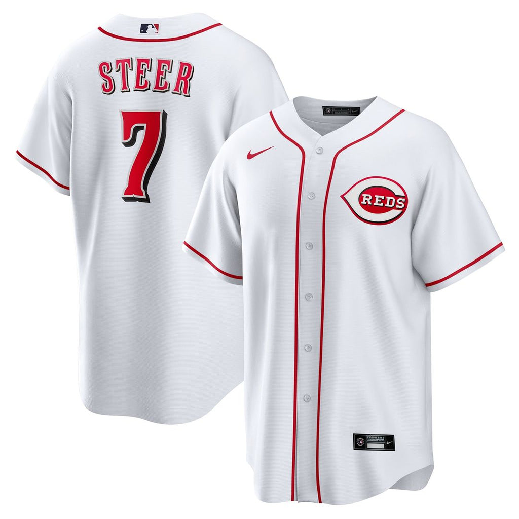 Men's Cincinnati Reds Spencer Steer White Home Replica MLB Baseball Jersey - view 1