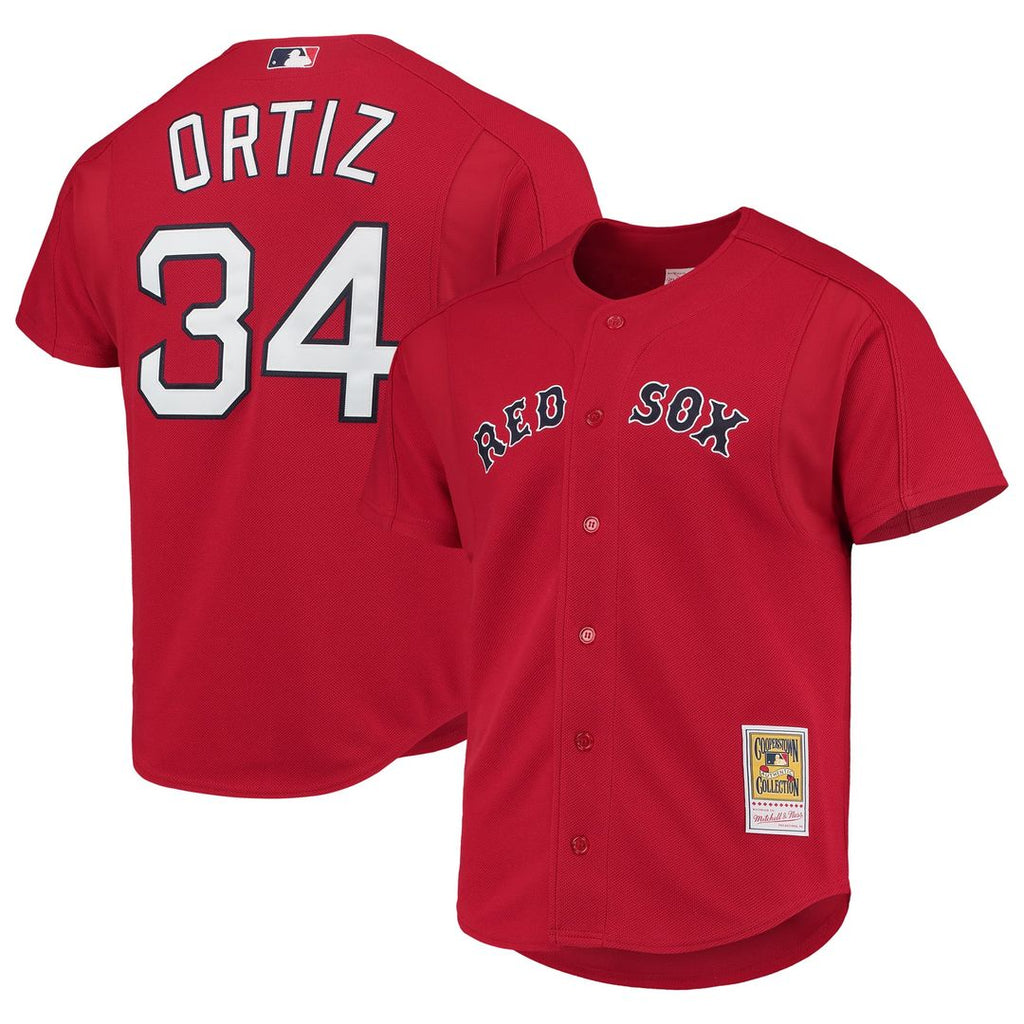 Men's Boston Red Sox David Ortiz Red Cooperstown Collection Mesh Batting Practice Button-Up MLB Baseball Jersey - view 4