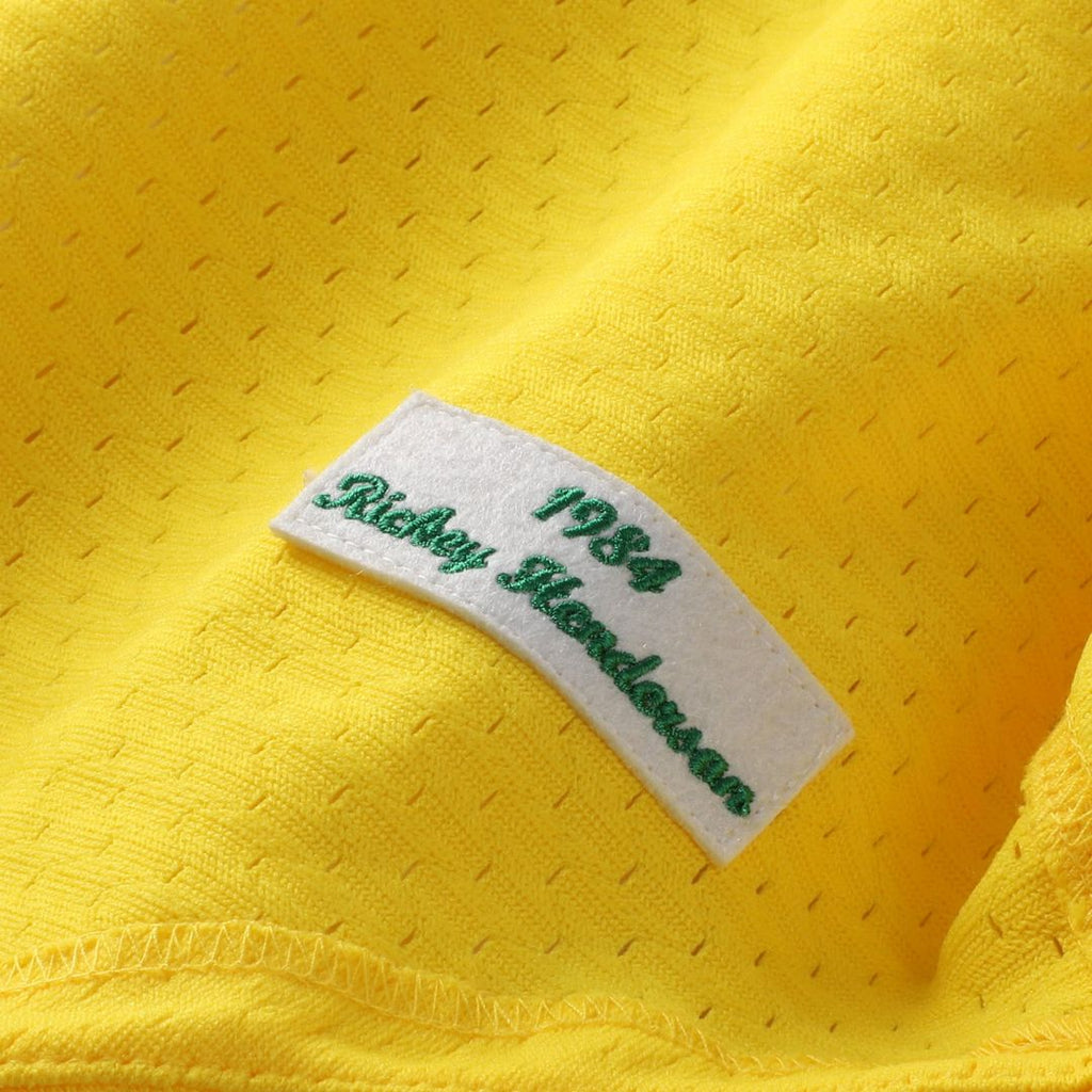 Men's Athletics Rickey Henderson Yellow Batting Practice MLB Baseball Jersey - view 6