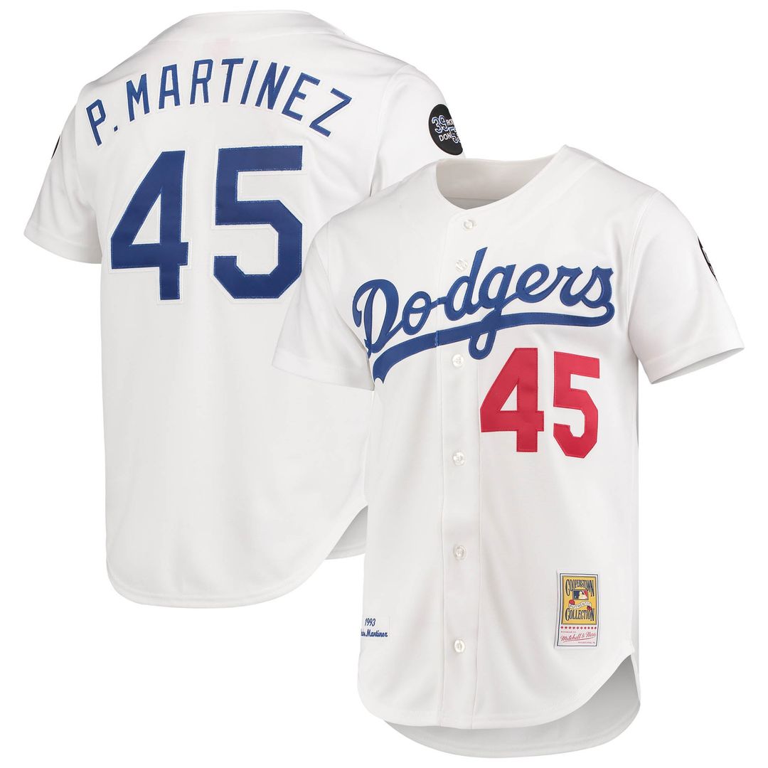 Men's Los Angeles Dodgers Pedro Martinez White 1993 Cooperstown Collection Home MLB Baseball Jersey - view 1