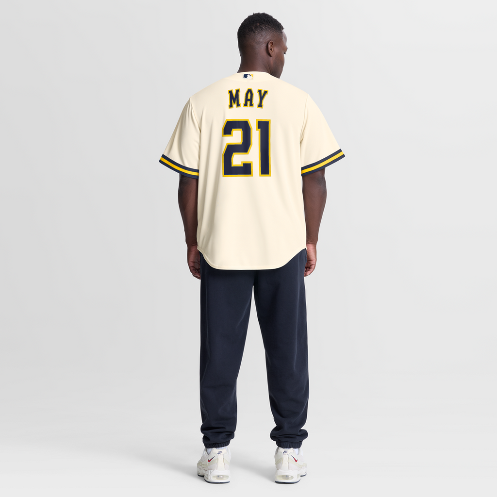 Men's Milwaukee Brewers Dustin May Cream Home Replica MLB Baseball Jersey - view 3