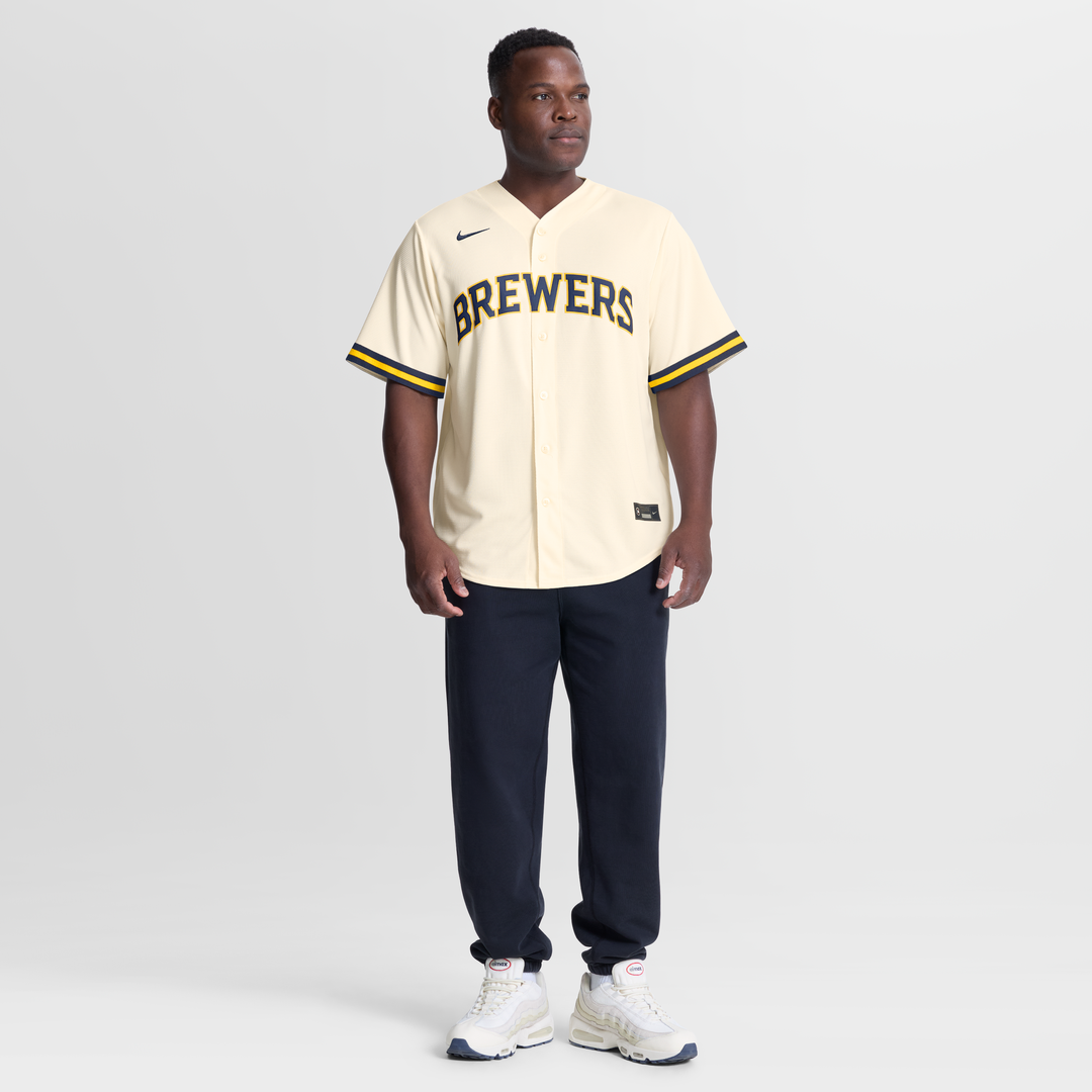 Men's Milwaukee Brewers Dustin May Cream Home Replica MLB Baseball Jersey - view 2