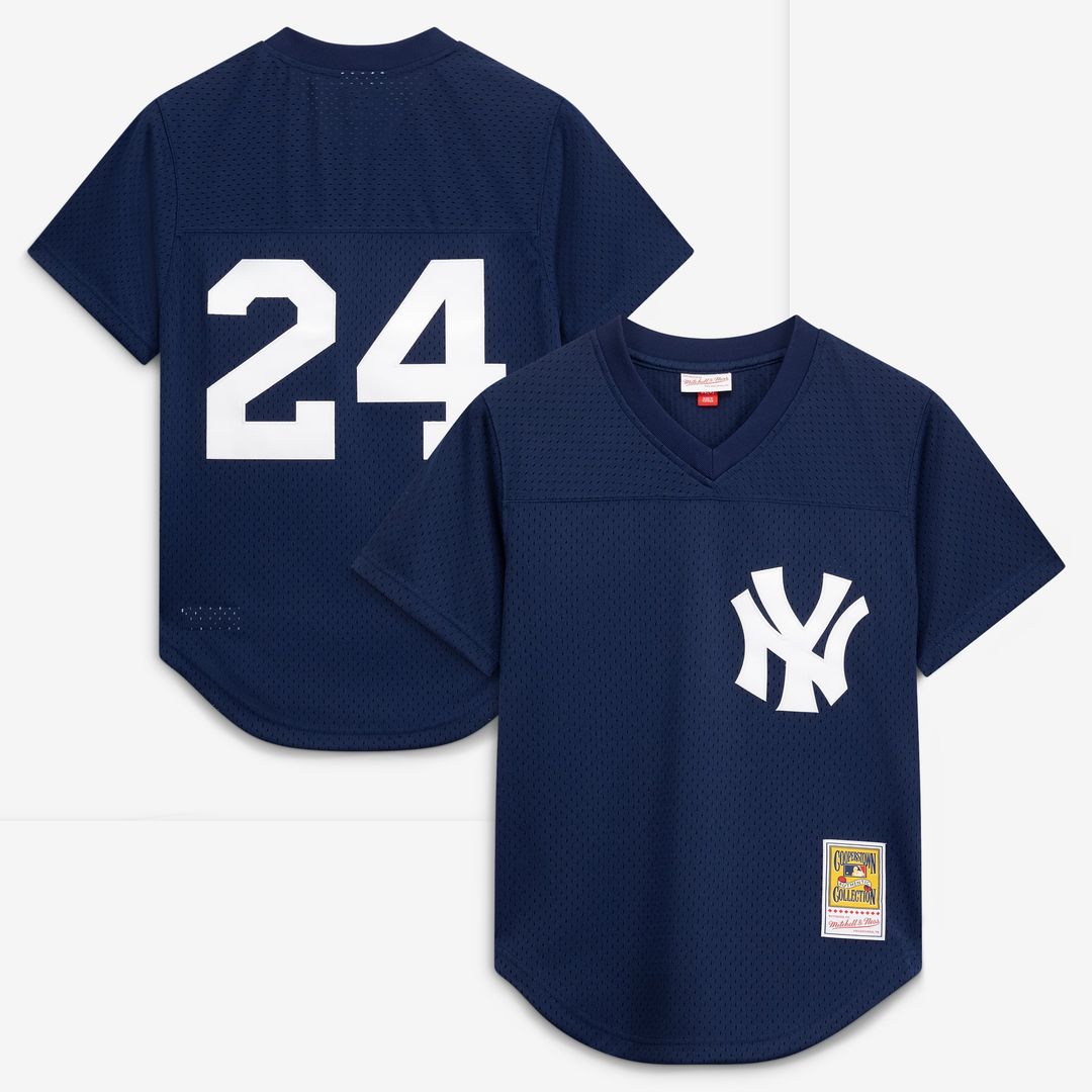 Men's New York Yankees Rickey Henderson Navy Cooperstown Collection Mesh Batting Practice Button-Up MLB Baseball Jersey - view 1