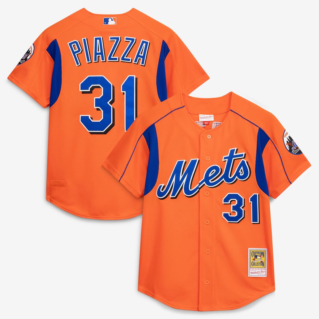 Men's New York Mets Mike Piazza Royal Cooperstown Collection Mesh Batting Practice Button-Up MLB Baseball Jersey - view 17