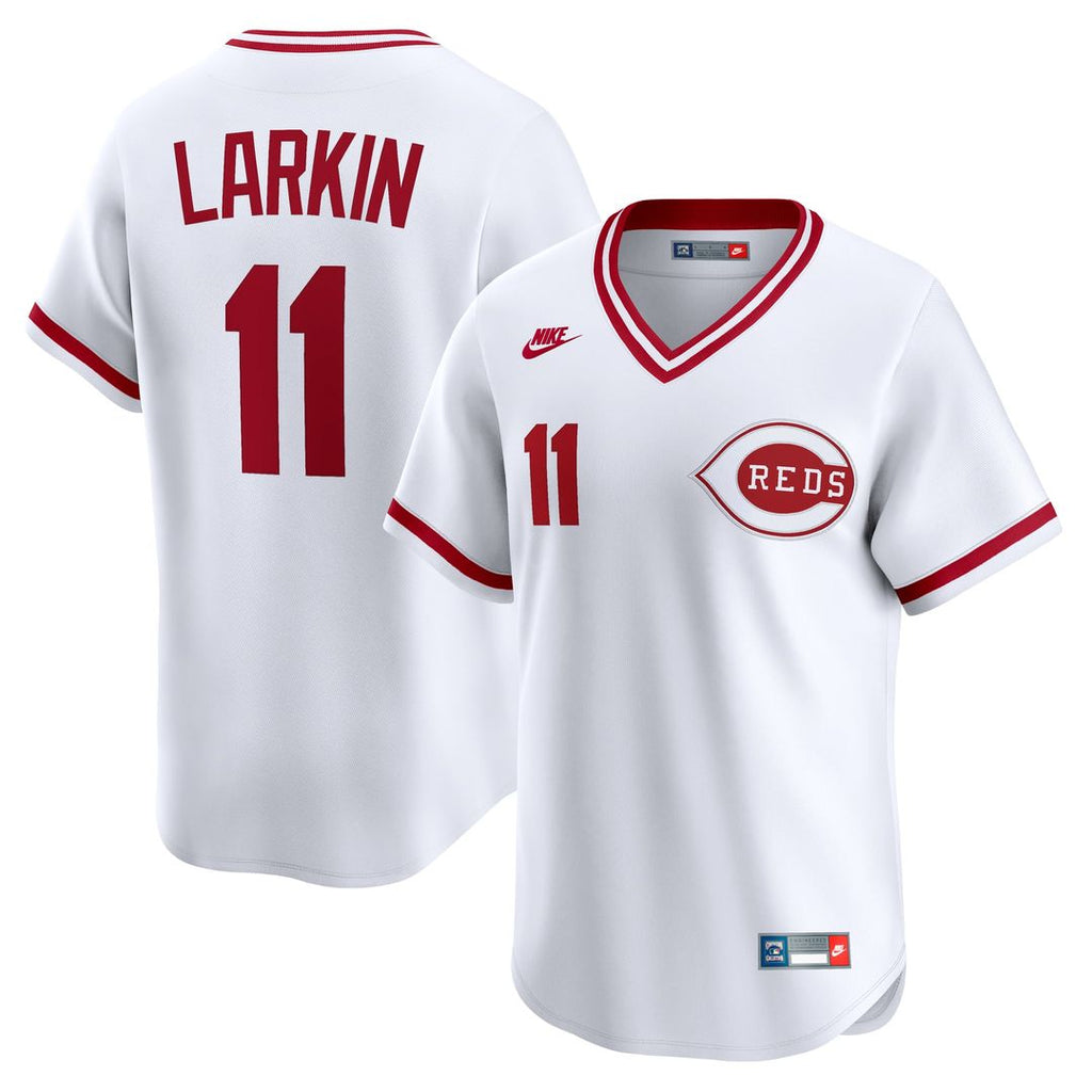 Men's Cincinnati Reds Barry Larkin White Throwback Cooperstown Collection Limited MLB Baseball Jersey - view 1