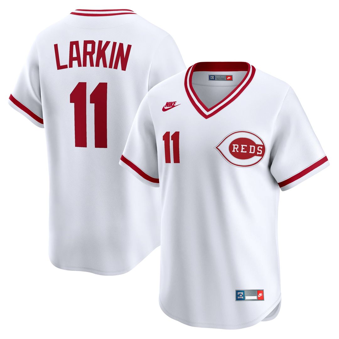 Men's Cincinnati Reds Barry Larkin White Throwback Cooperstown Collection Limited MLB Baseball Jersey - view 1