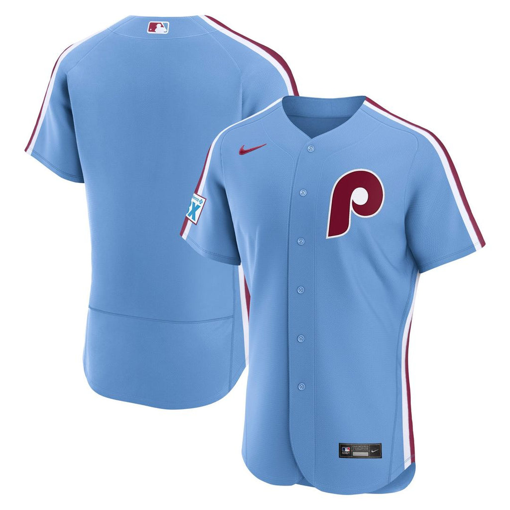 Men's Philadelphia Phillies Light Blue Alternate Sponsor Patch MLB Baseball Jersey - view 1