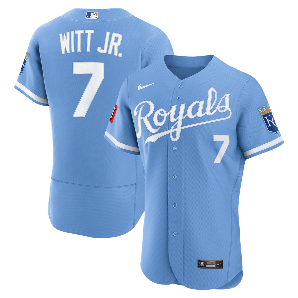 Men's Kansas City Royals Bobby Witt Jr. Light Blue Alternate Sponsor Patch MLB Baseball Jersey - view 1