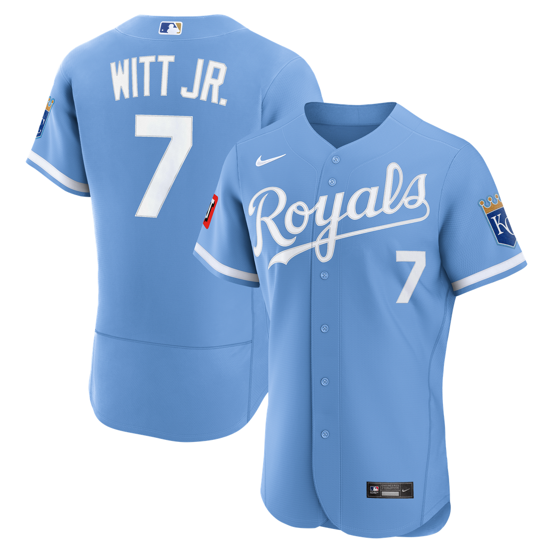 Men's Kansas City Royals Bobby Witt Jr. Light Blue Alternate Sponsor Patch MLB Baseball Jersey - view 1
