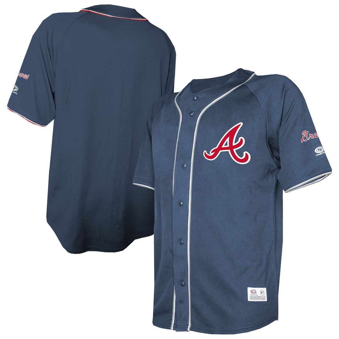 Men's Atlanta Braves Navy Team Color Full-Button Fashion MLB Baseball Jersey - view 1