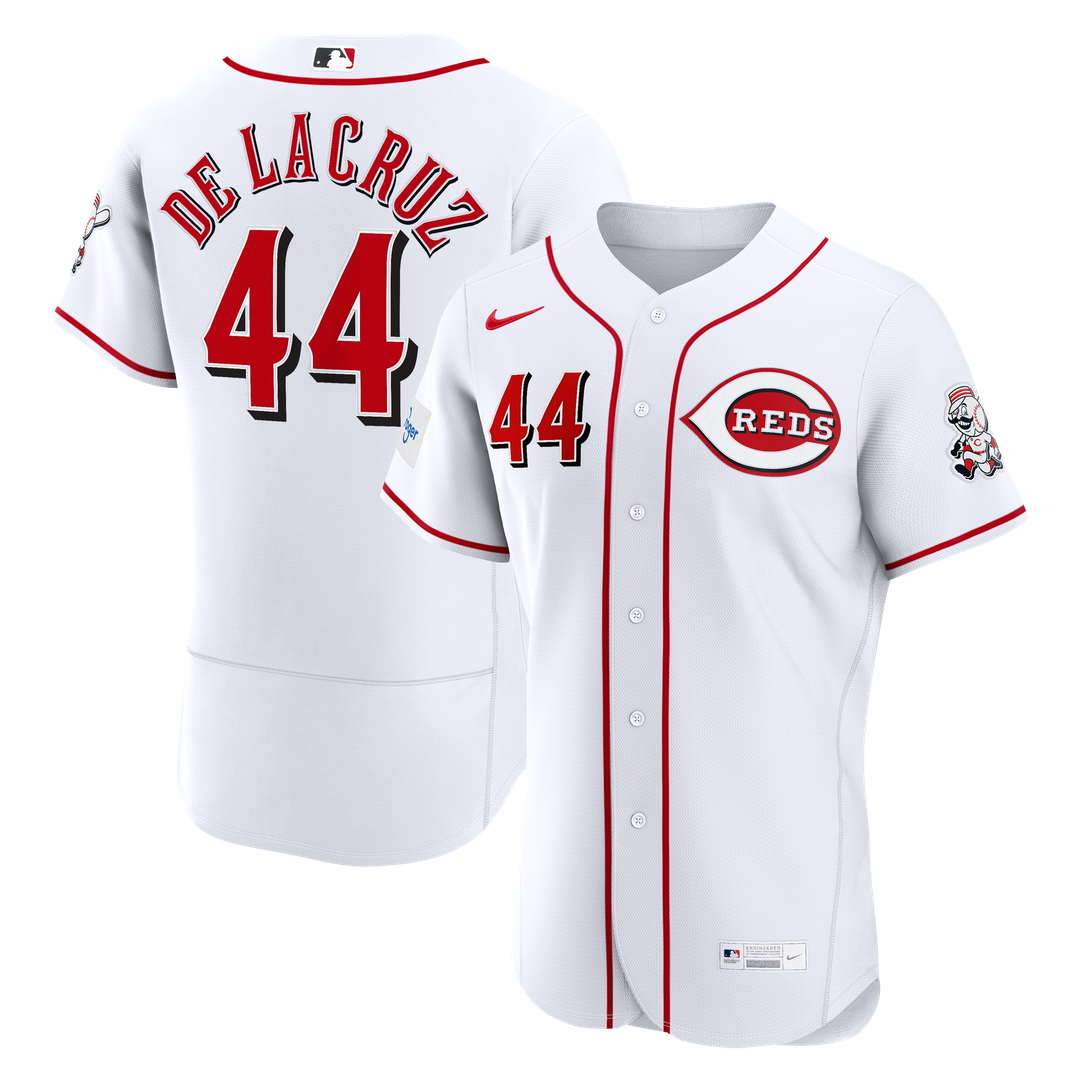 Men's Cincinnati Reds Elly De La Cruz White Home Sponsor Patch MLB Baseball Jersey - view 1