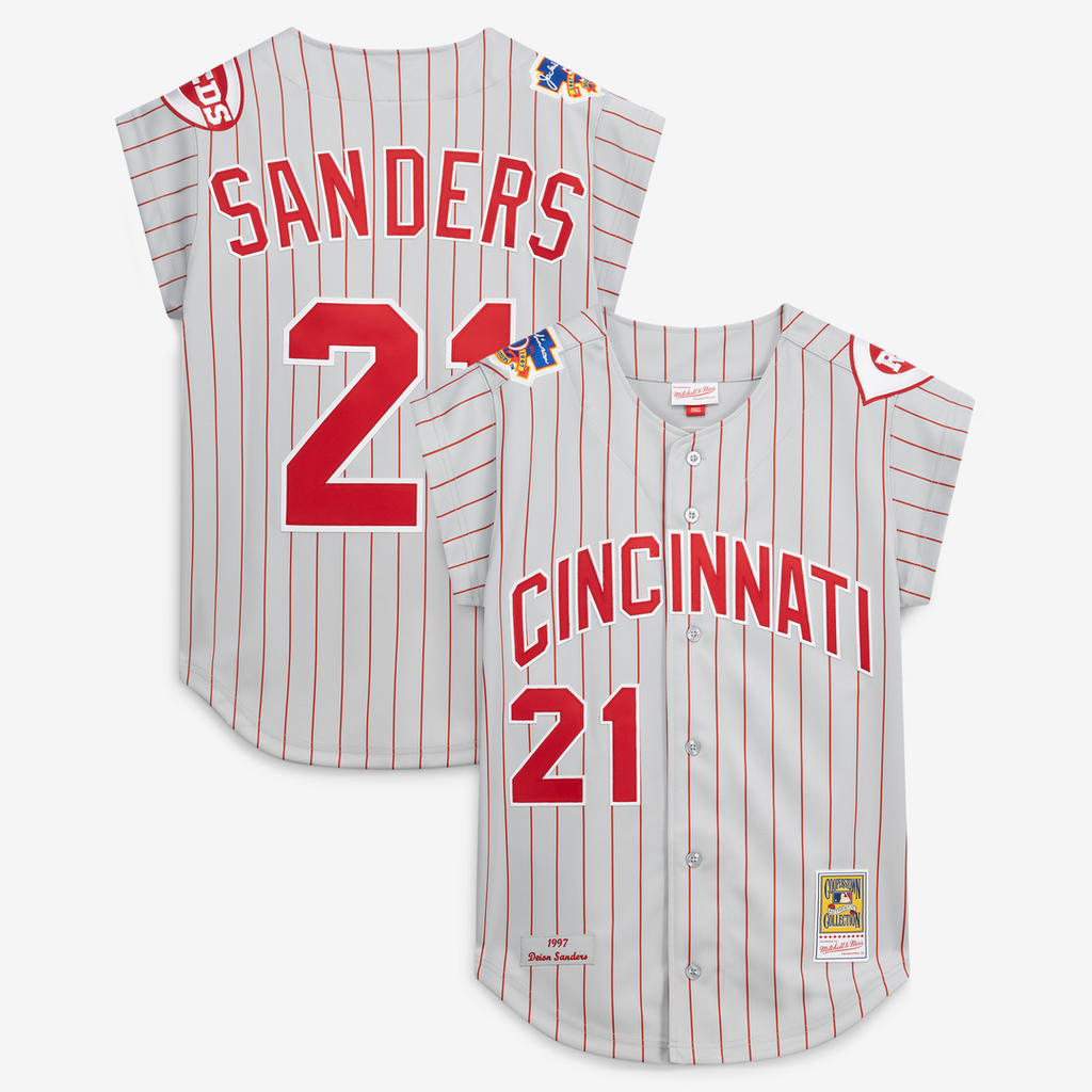 Men's Cincinnati Reds Deion Sanders Gray 1997 MLB Baseball Jersey - view 1