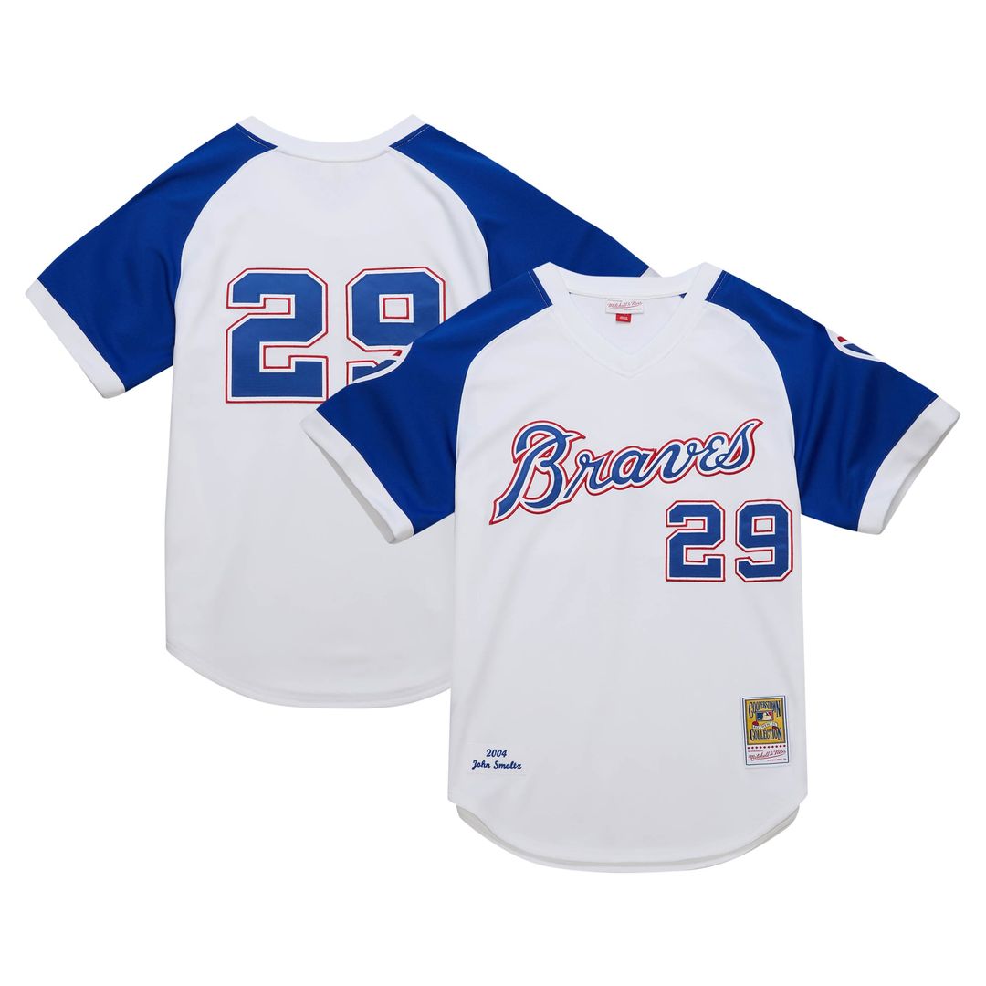 Men's Atlanta Braves John Smoltz White 2004 Cooperstown Collection Throwback MLB Baseball Jersey - view 1