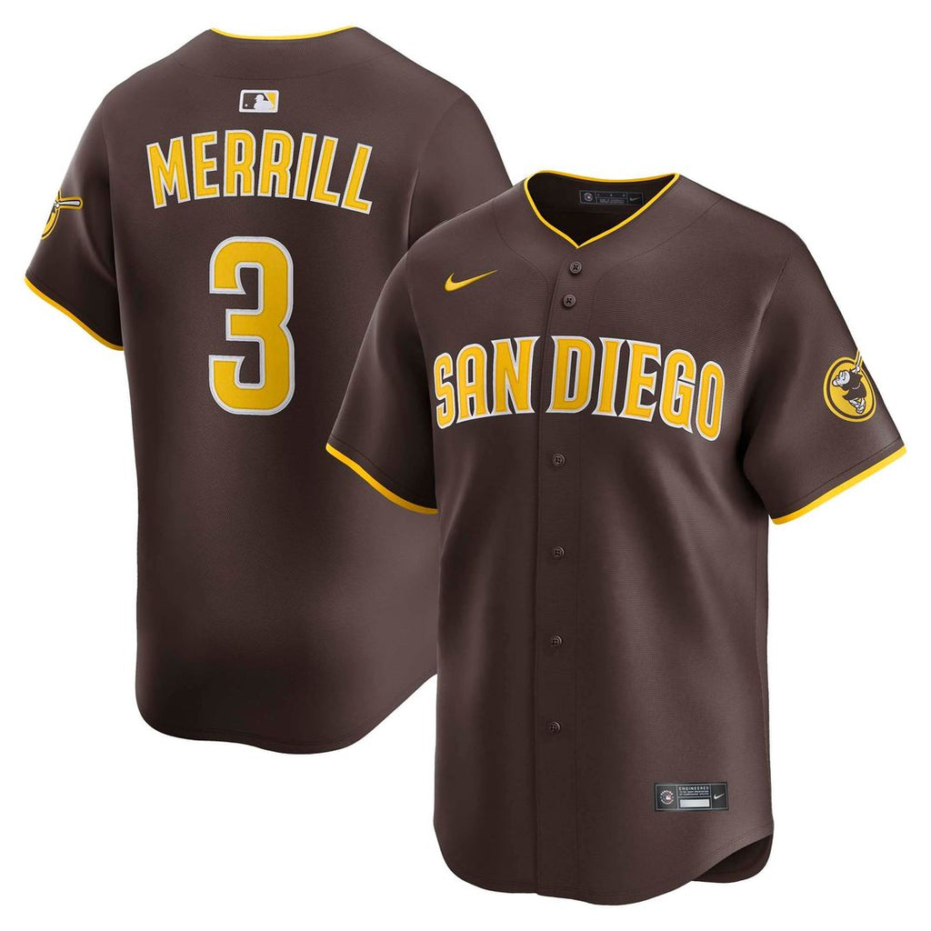 Men's San Diego Padres Jackson Merrill Brown Road Limited MLB Baseball Jersey - view 1