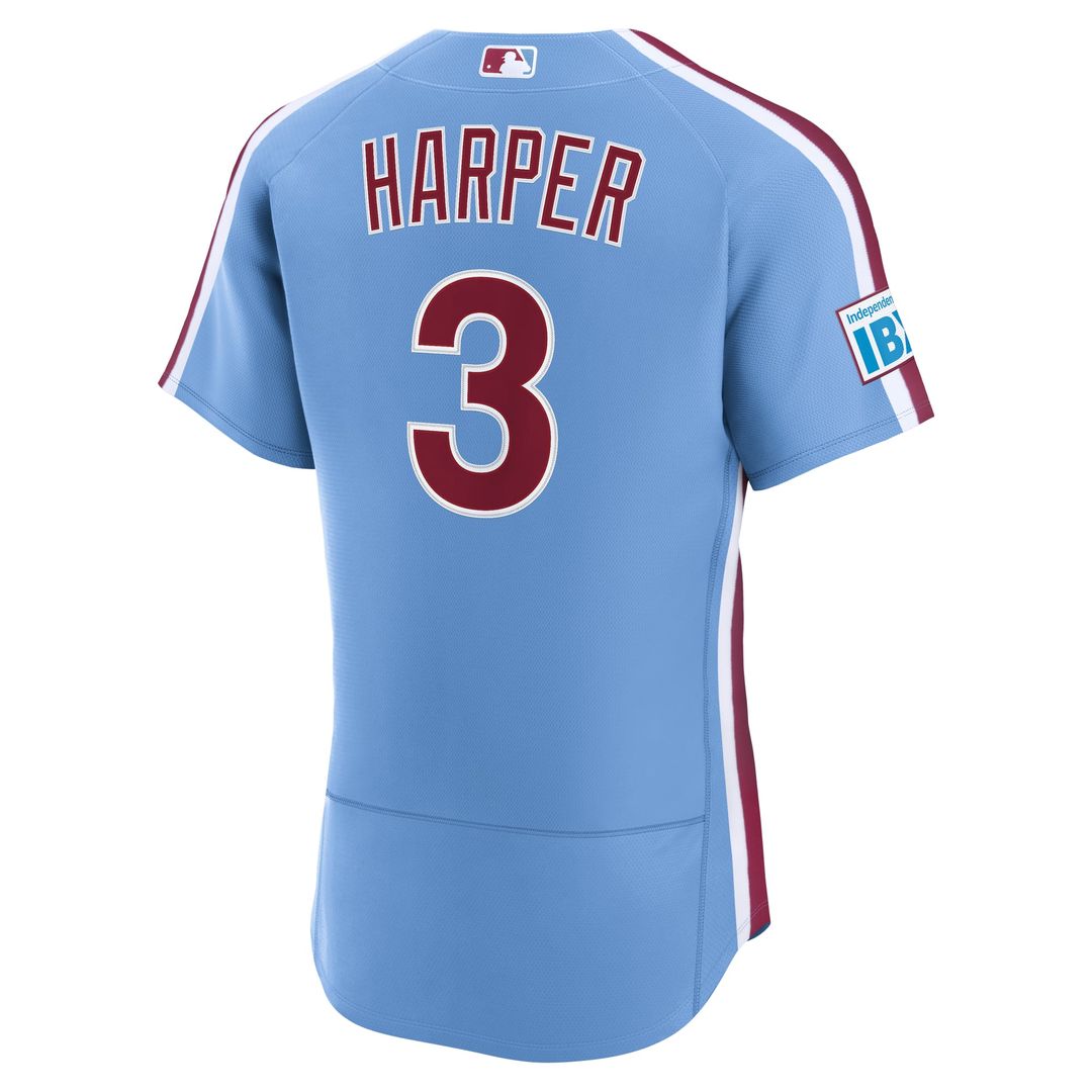 Men's Philadelphia Phillies Bryce Harper Light Blue Alternate Sponsor Patch MLB Baseball Jersey - view 3