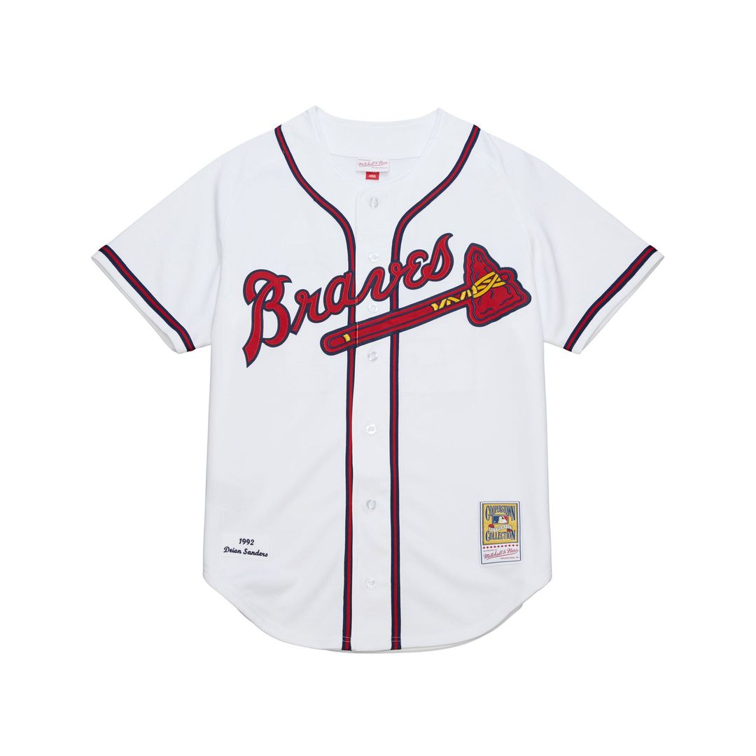 Men's Atlanta Braves Deion Sanders White Cooperstown Collection 1992 MLB Baseball Jersey - view 2