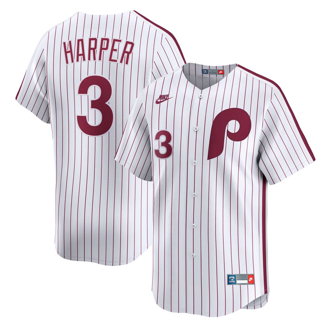 Men's Philadelphia Phillies Bryce Harper White Cooperstown Collection Limited MLB Baseball Jersey - view 1