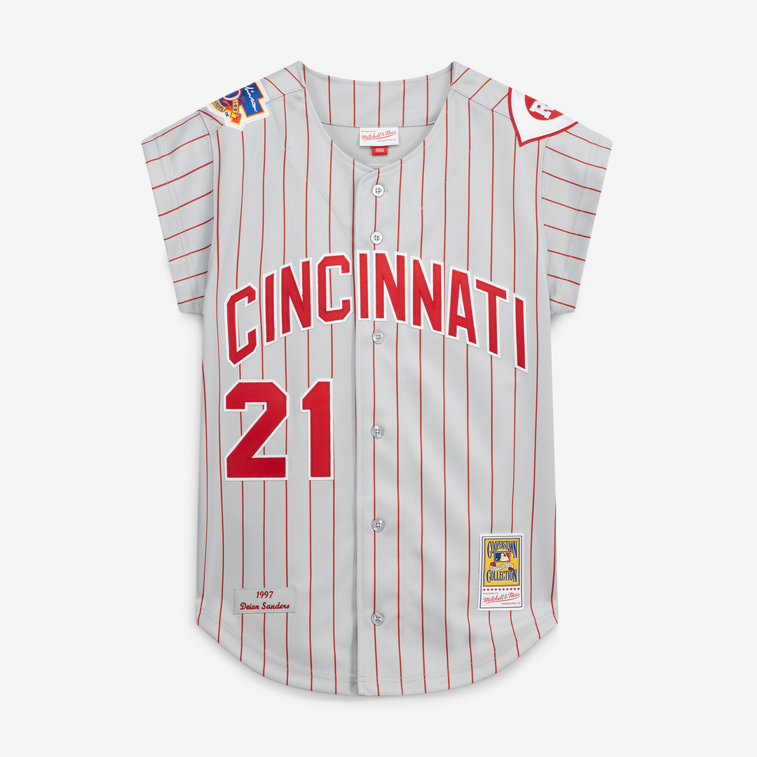 Men's Cincinnati Reds Deion Sanders Gray 1997 MLB Baseball Jersey - view 2