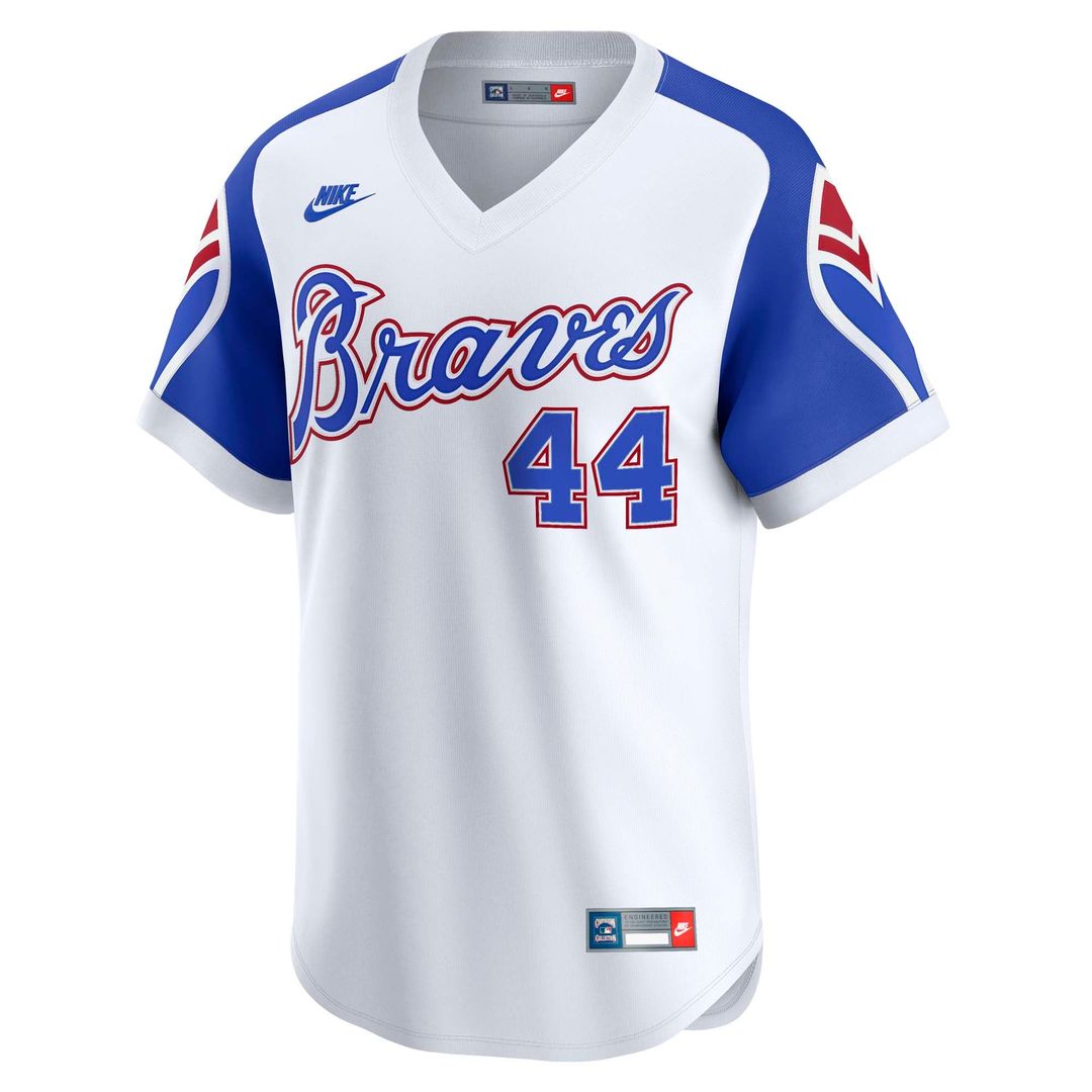 Men's Atlanta Braves Hank Aaron White Throwback Cooperstown Collection Limited MLB Baseball Jersey - view 2