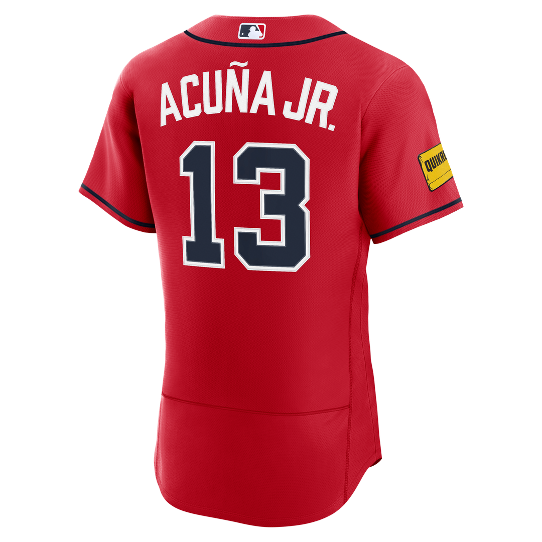 Men's Atlanta Braves Ronald Acuña Jr. Red Alternate Sponsor Patch MLB Baseball Jersey - view 3