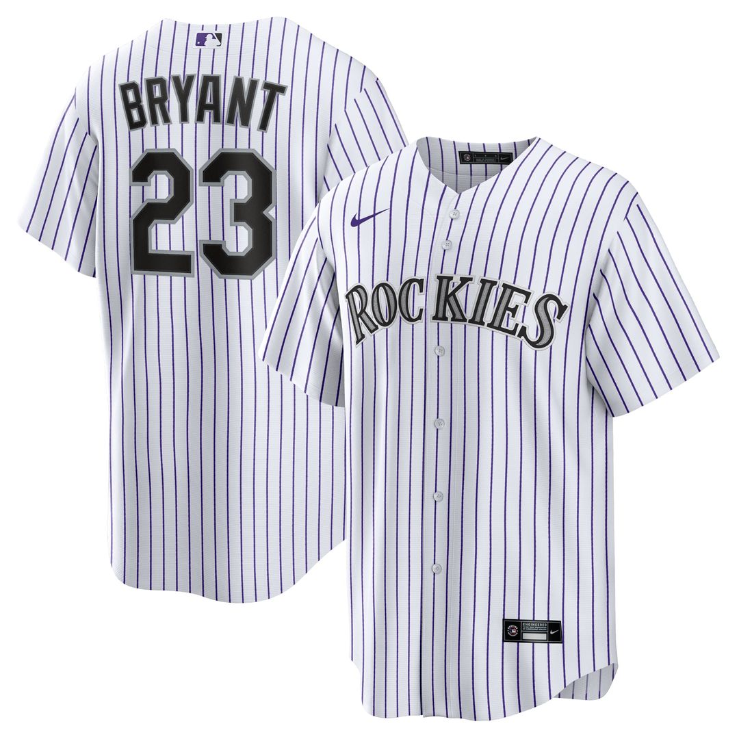 Men's Colorado Rockies Kris Bryant White/Purple Replica MLB Baseball Jersey - view 1