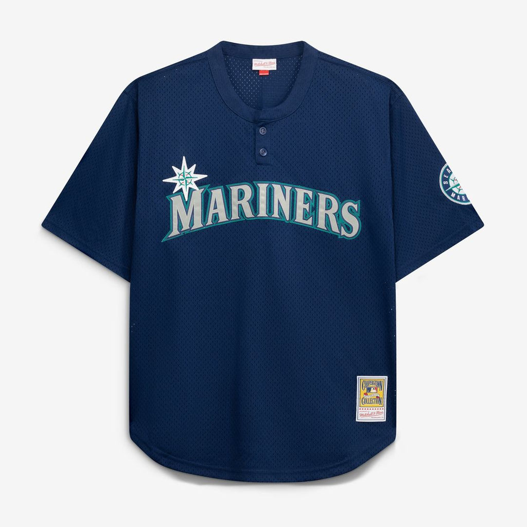 Men's Seattle Mariners Navy Big & Tall Cooperstown Collection Mesh Batting Practice MLB Baseball Jersey - view 10