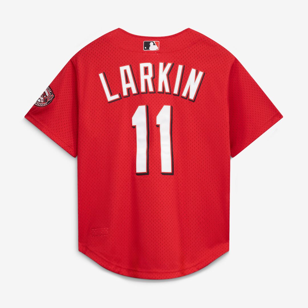 Men's Cincinnati Reds Barry Larkin Red Throwback Cooperstown Mesh Batting Practice MLB Baseball Jersey - view 3