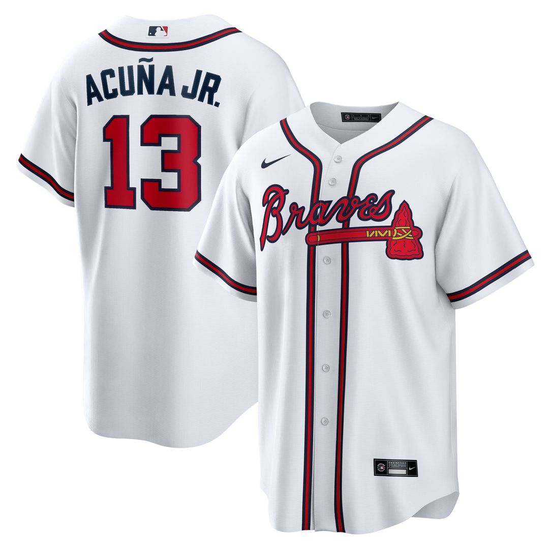 Men's Atlanta Braves Ronald Acuna Jr. White Home Replica Player Name MLB Baseball Jersey - view 1