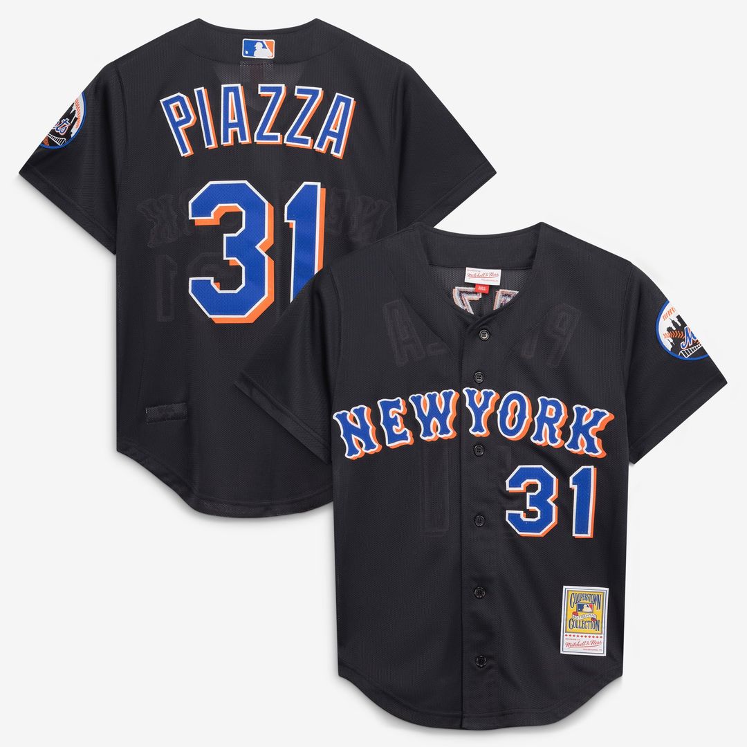 Men's New York Mets Mike Piazza Black Cooperstown Collection 2000 Batting Practice MLB Baseball Jersey - view 1