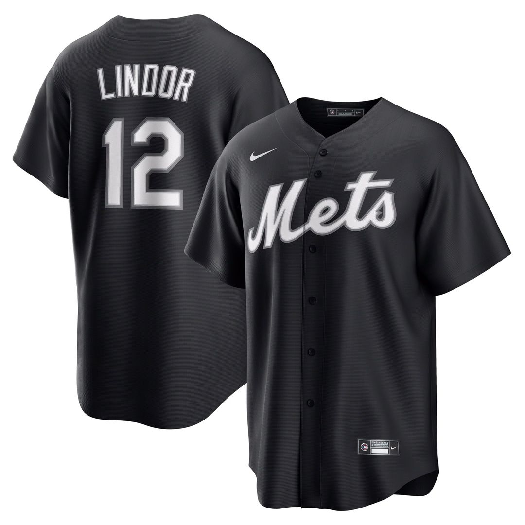 Men's New York Mets Francisco Lindor Black Replica MLB Baseball Jersey - view 3