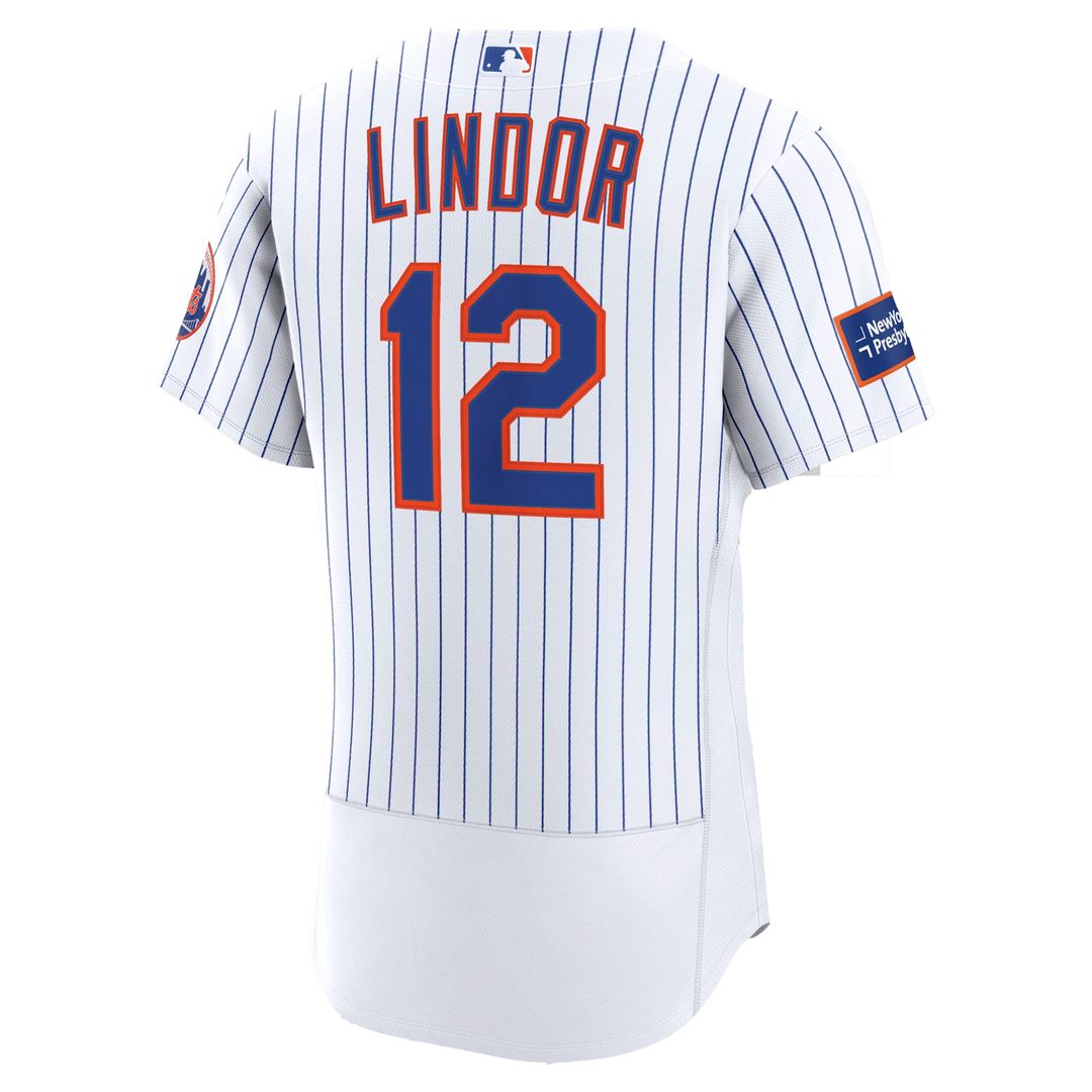 Men's New York Mets Francisco Lindor White Home Sponsor Patch MLB Baseball Jersey - view 6