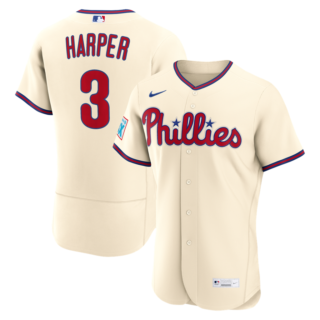 Men's Philadelphia Phillies Bryce Harper Cream Alternate Sponsor Patch MLB Baseball Jersey - view 4