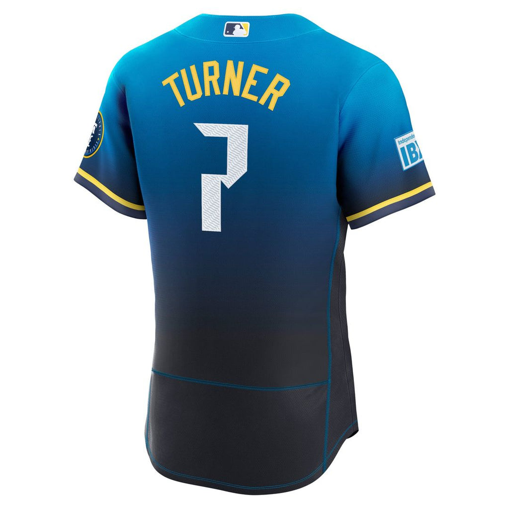 Men's Philadelphia Phillies Trea Turner Navy City Connect Sponsor Patch MLB Baseball Jersey - view 3