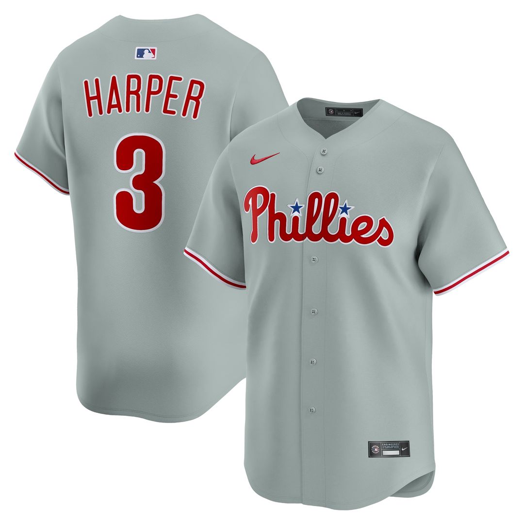 Men's Philadelphia Phillies Bryce Harper Gray Road Limited MLB Baseball Jersey - view 1