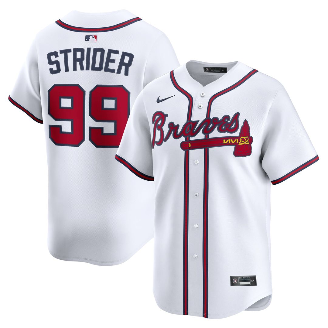 Men's Atlanta Braves Spencer Strider White Home Limited MLB Baseball Jersey - view 1