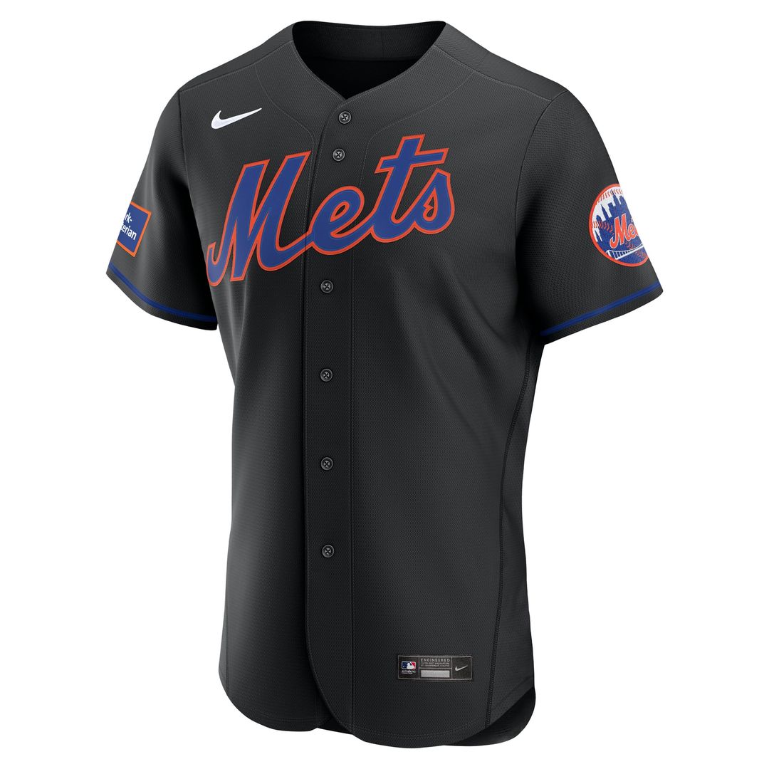 Men's New York Mets Black Alternate Sponsor Patch MLB Baseball Jersey - view 2