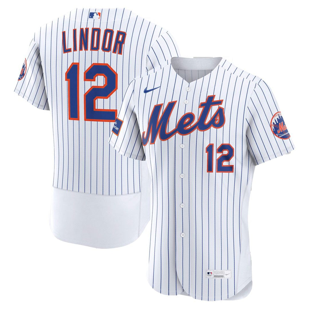 Men's New York Mets Francisco Lindor White Home Sponsor Patch MLB Baseball Jersey - view 1