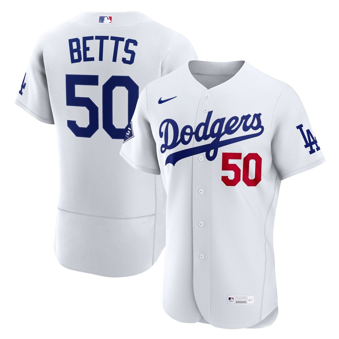 Men's Los Angeles Dodgers Mookie Betts White Home Sponsor Patch MLB Baseball Jersey - view 1