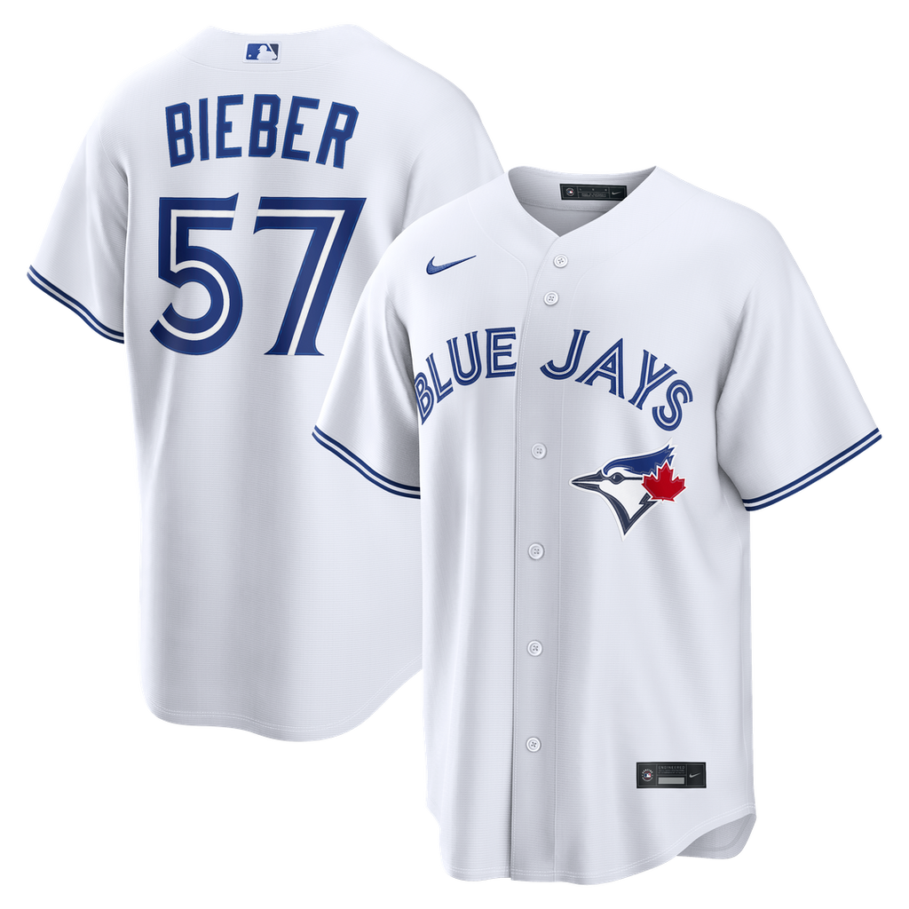 Men's Toronto Blue Jays Shane Bieber White Home Replica MLB Baseball Jersey - view 1