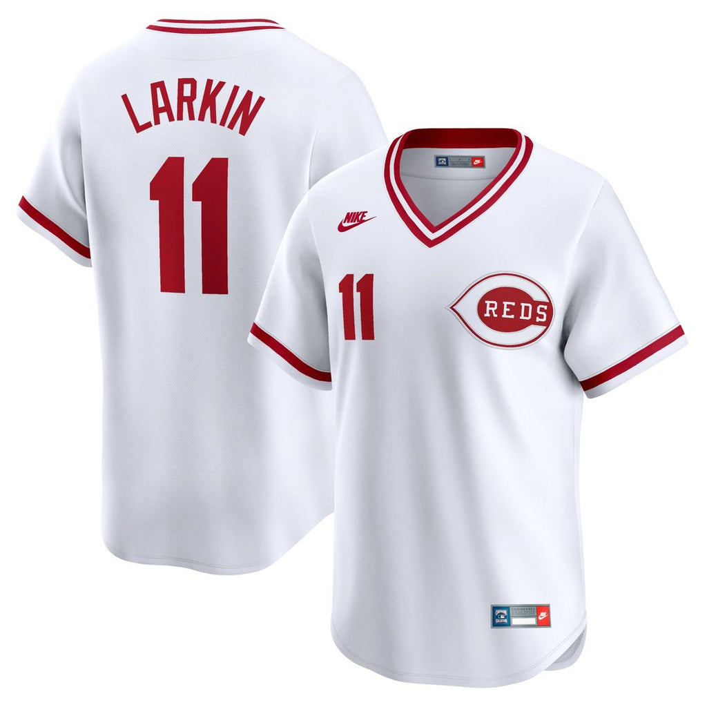 Men's Cincinnati Reds Barry Larkin White Throwback Cooperstown Limited MLB Baseball Jersey - view 1
