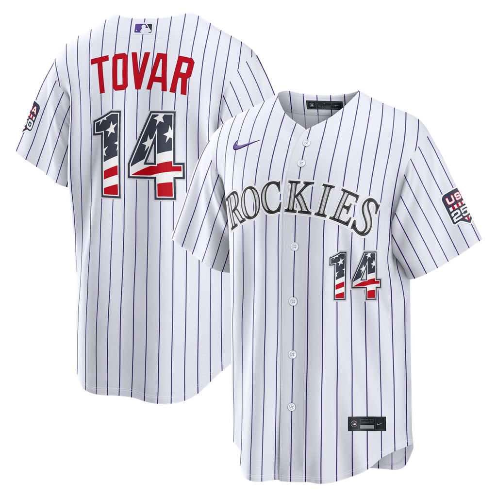 Men's Fourth of July Men's Colorado Rockies Ezequiel Tovar White USA 250 Stadium MLB Baseball Jersey - view 1