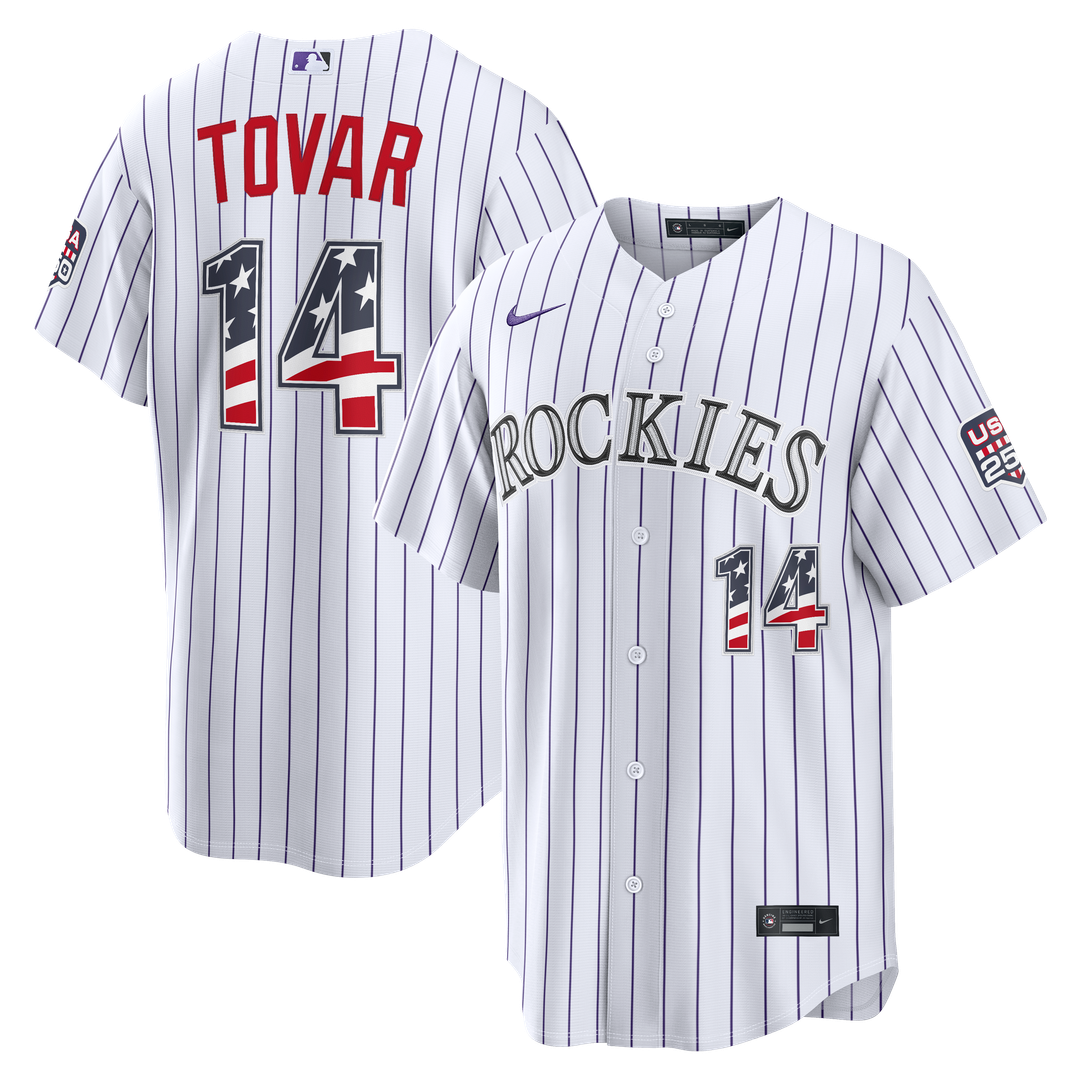 Men's Fourth of July Men's Colorado Rockies Ezequiel Tovar White USA 250 Stadium MLB Baseball Jersey - view 1