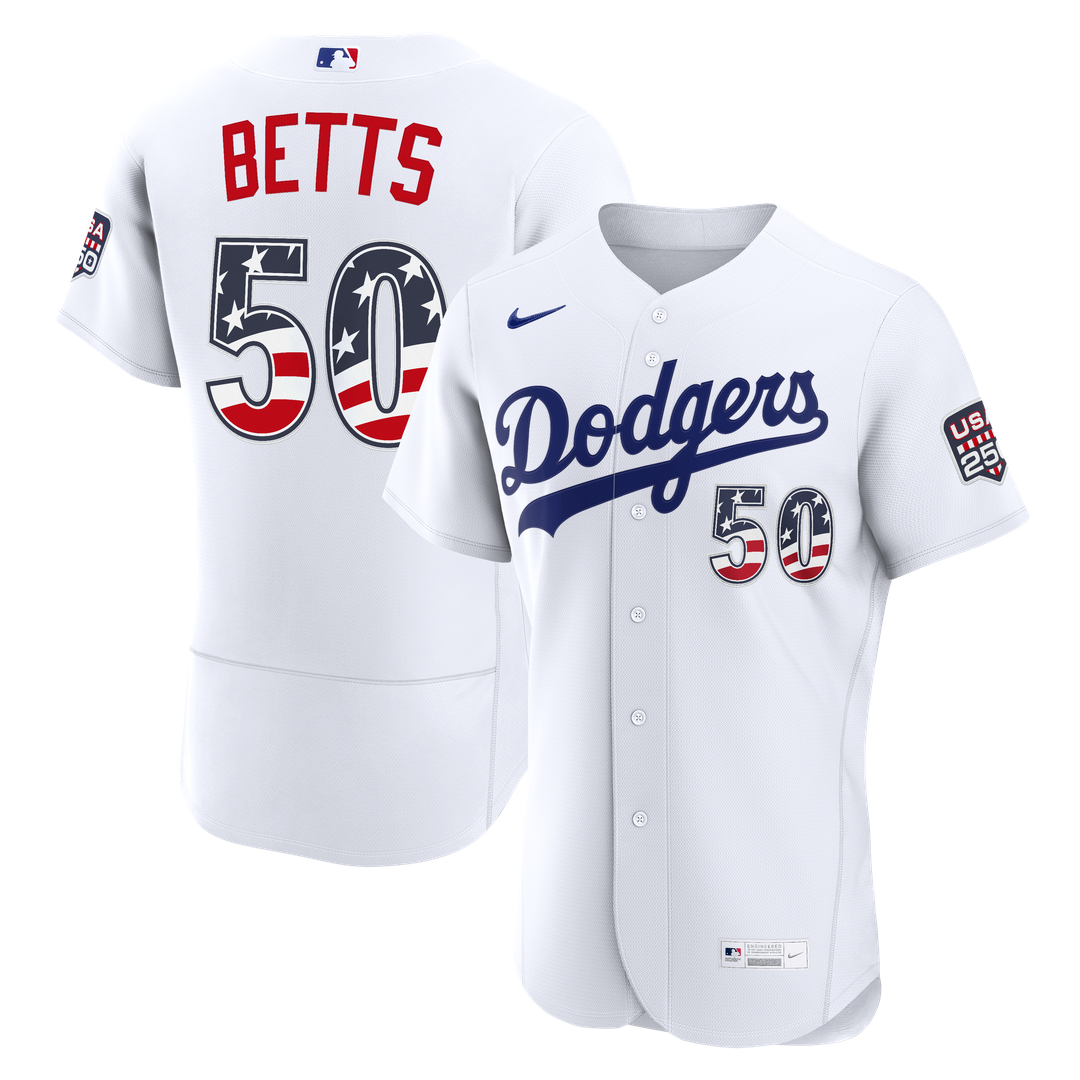 Men's Fourth of July Men's Los Angeles Dodgers Mookie Betts White USA 250 MLB Baseball Jersey - view 1