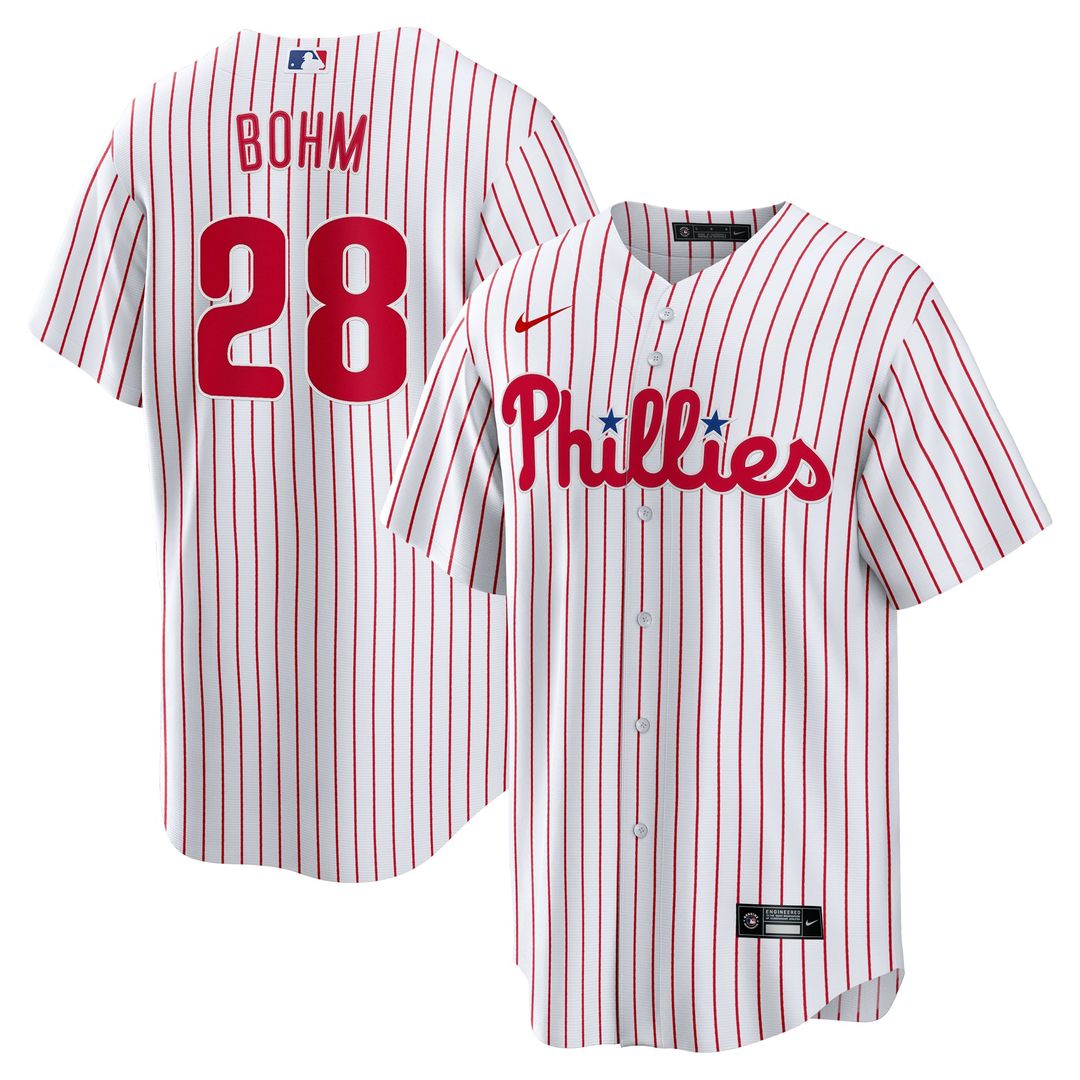 Men's Philadelphia Phillies Alec Bohm White Home Replica MLB Baseball Jersey - view 1