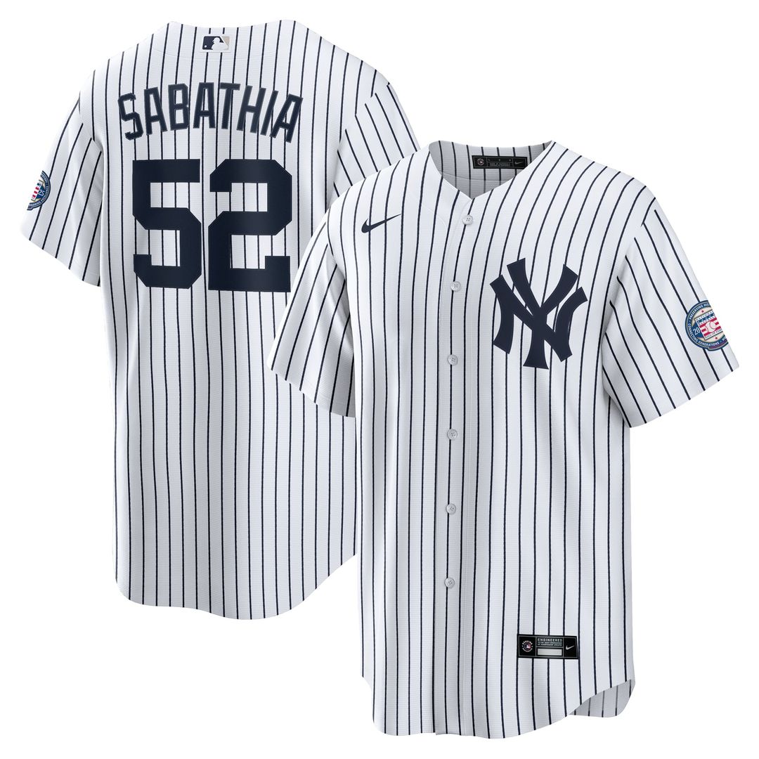 Men's New York Yankees CC Sabathia White 2025 Baseball Hall of Fame Name & Number Retired Replica MLB Baseball Jersey - view 5