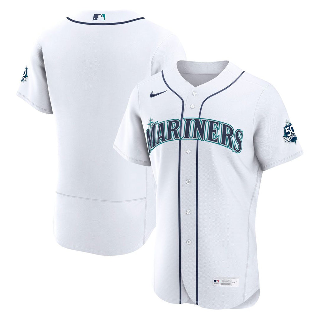 Men's Seattle Mariners White 50th Anniversary Patch Home MLB Baseball Jersey - view 1