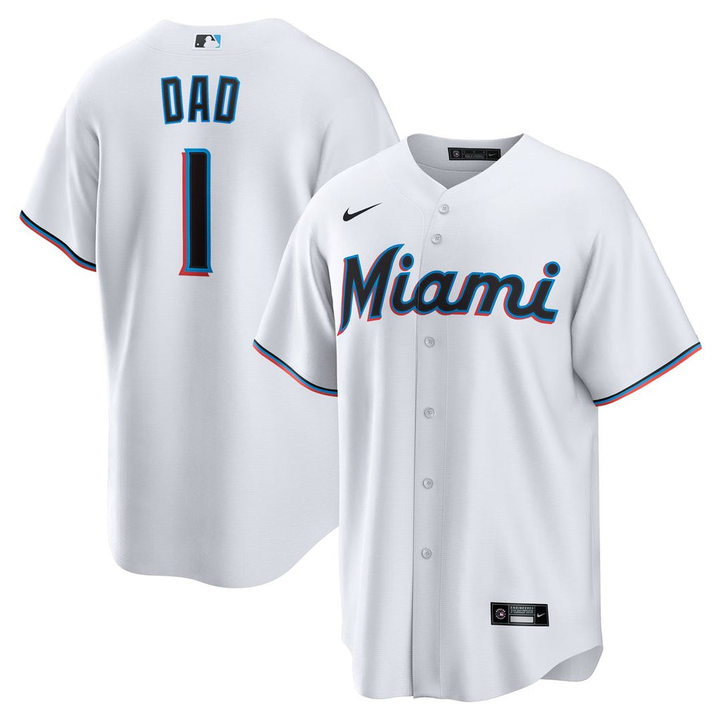 Men's Miami Marlins White #1 Dad Home Replica MLB Baseball Jersey - view 1