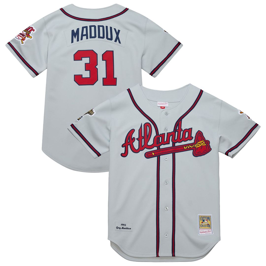 Men's Atlanta Braves Greg Maddux Gray 1995 Throwback MLB Baseball Jersey - view 1