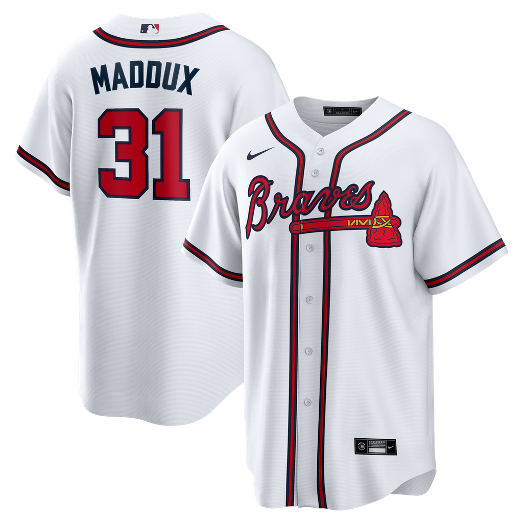 Men's Atlanta Braves Greg Maddux White Home Retired Player Replica MLB Baseball Jersey - view 1